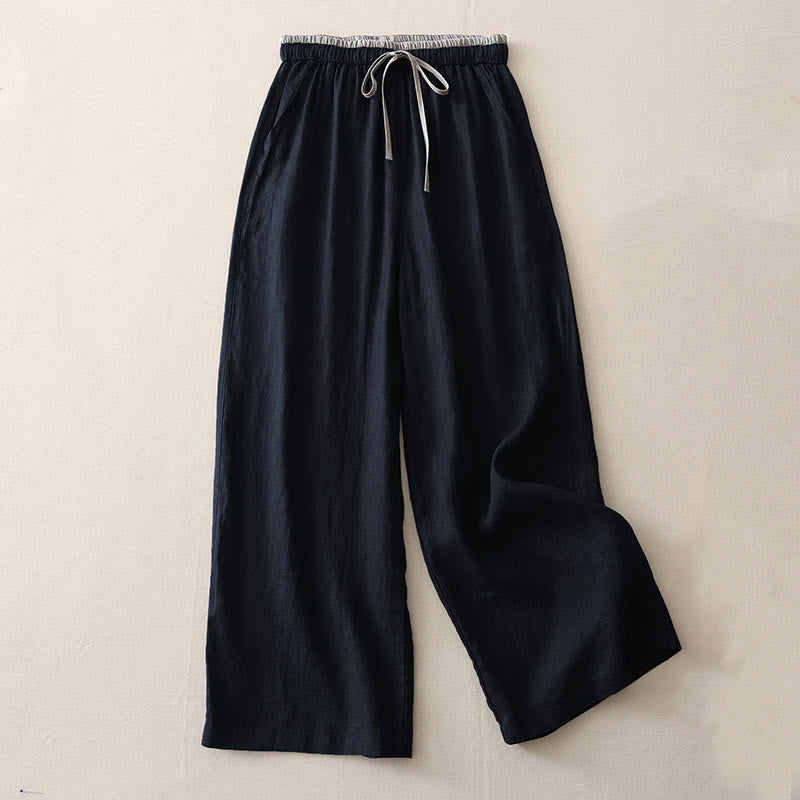 Buddha Stones Casual Colorblock Drawstring Women's Cotton Wide Leg Pants With Pockets - Black - US14，UK/AU18，EU46 (3XL) - image 10