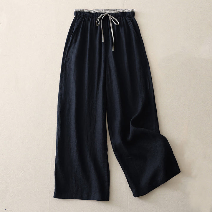 Buddha Stones Casual Colorblock Drawstring Women's Cotton Wide Leg Pants With Pockets - Black - US14，UK/AU18，EU46 (3XL) - image 10