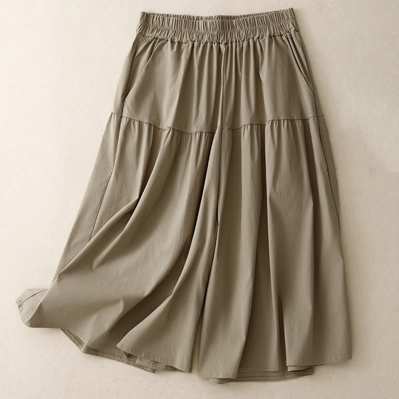 Buddha Stones Casual Loose Plain Women's Cotton Elastic 7-8 Length Wide Leg Pants With Pockets - Tan - US8-10，UK/AU12-14，EU40-42 (2XL) - image 0