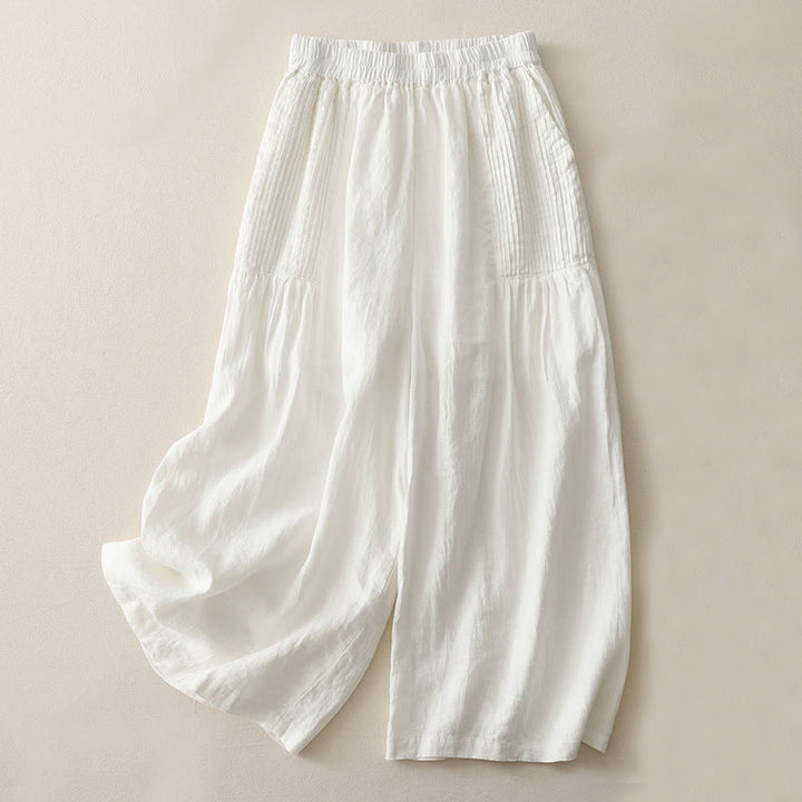 Buddha Stones Casual Plain Tucker Pleats Elastic Women's Polyester Wide Leg Pants With Pockets - White - US8-10，UK/AU12-14，EU40-42 (2XL) - image 4