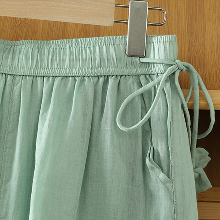 Buddha Stones Casual Plain Lined Ribbon Elastic Women's Polyester Wide Leg Pants With Pockets - image 16