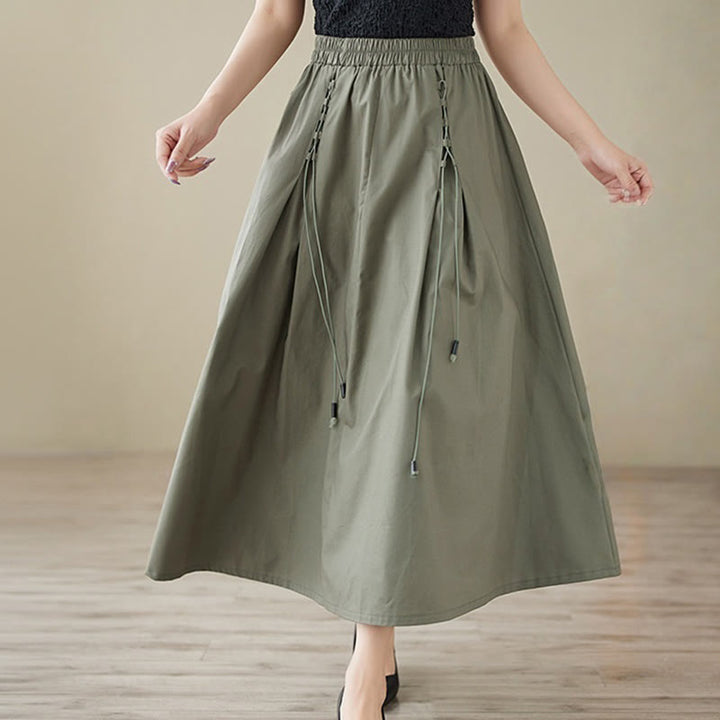 Buddha Stones Summer Casual Pure Color Pleated Design Women's Cotton Skirt - image 3