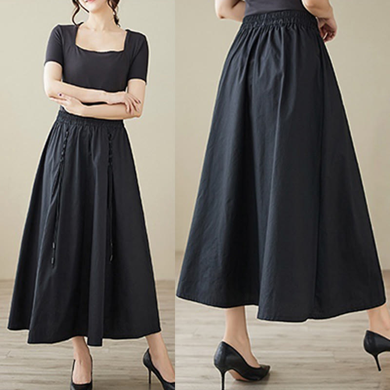 Buddha Stones Summer Casual Pure Color Pleated Design Women's Cotton Skirt - image 19