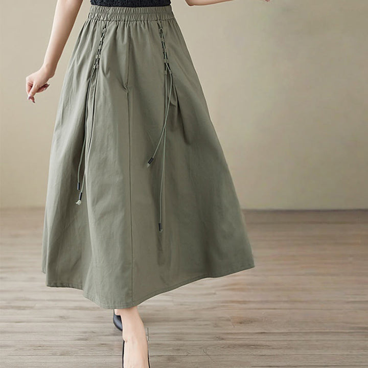 Buddha Stones Summer Casual Pure Color Pleated Design Women's Cotton Skirt - image 2