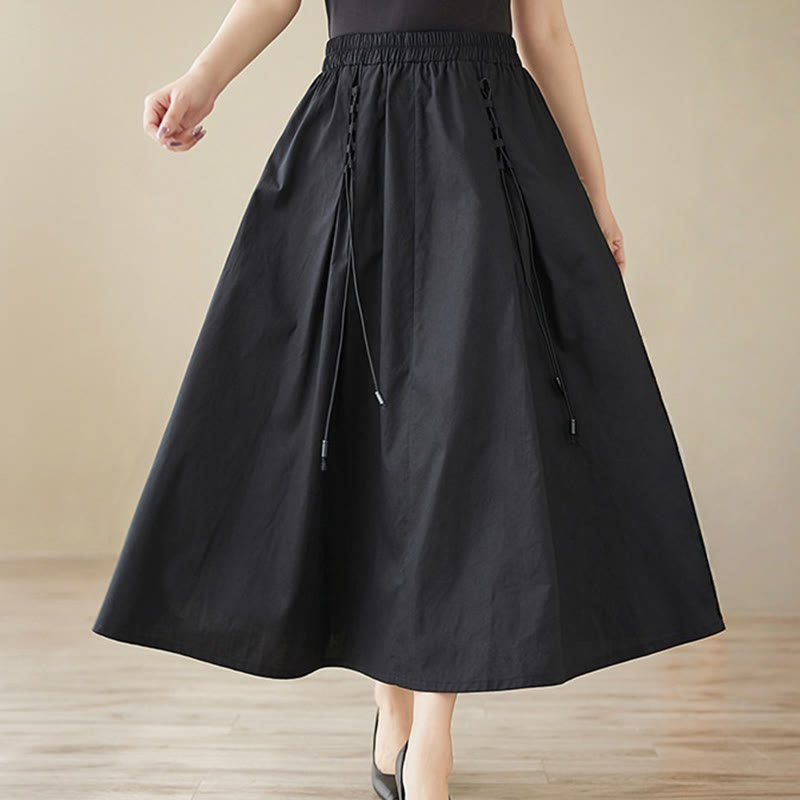 Buddha Stones Summer Casual Pure Color Pleated Design Women's Cotton Skirt - Black - US12，UK/AU16，EU44 (2XL) - image 13