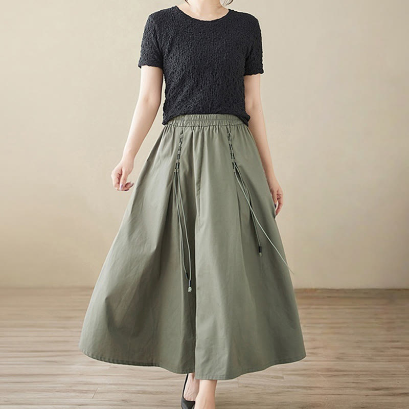 Buddha Stones Summer Casual Pure Color Pleated Design Women's Cotton Skirt - image 6