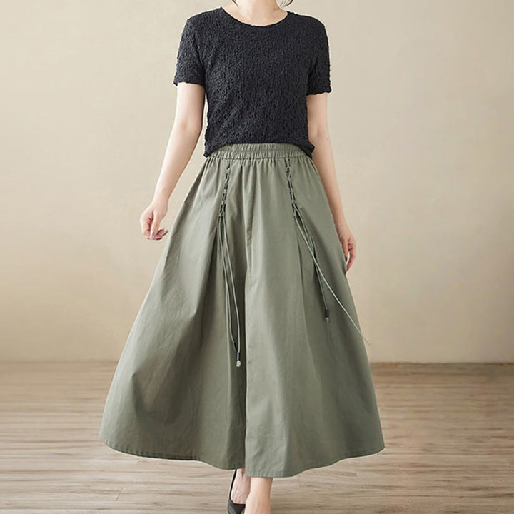 Buddha Stones Summer Casual Pure Color Pleated Design Women's Cotton Skirt - image 6