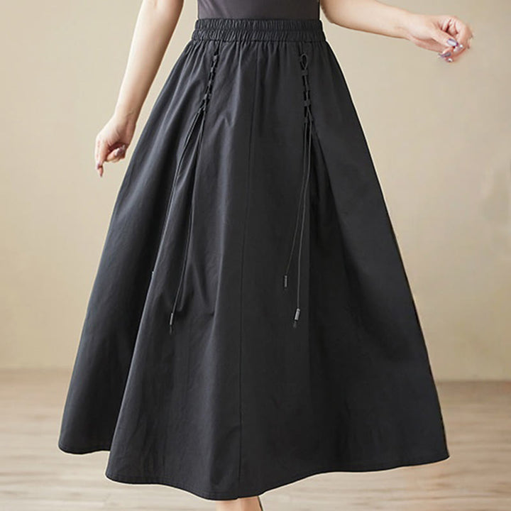 Buddha Stones Summer Casual Pure Color Pleated Design Women's Cotton Skirt - image 16