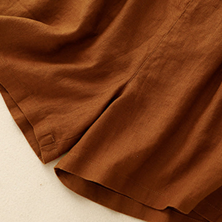 Buddha Stones Summer Casual Pleat Plain Cotton Linen Women's Shorts With Pockets - image 4