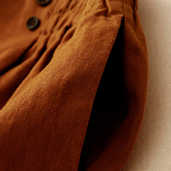 Buddha Stones Summer Casual Pleat Plain Cotton Linen Women's Shorts With Pockets - image 3