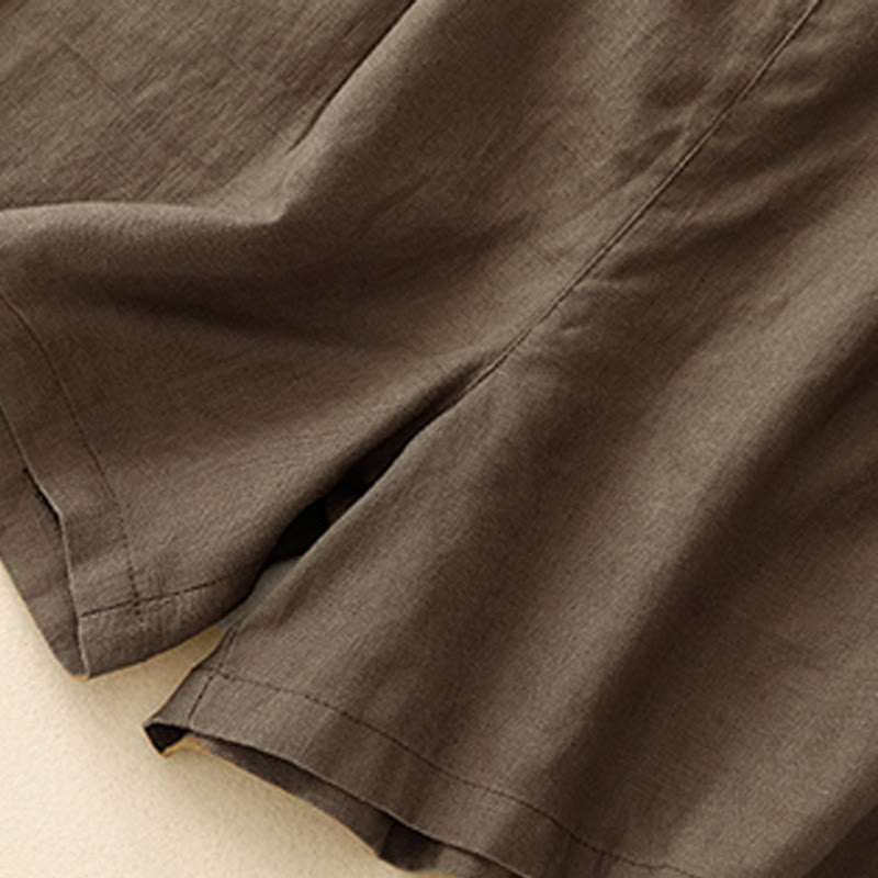 Buddha Stones Summer Casual Pleat Plain Cotton Linen Women's Shorts With Pockets - image 11