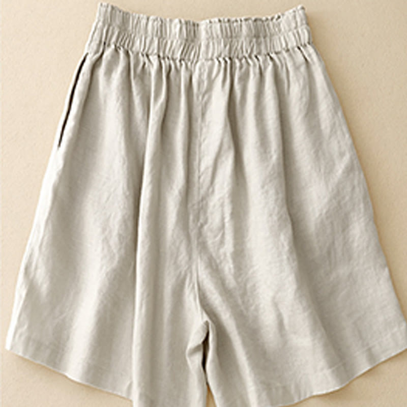 Buddha Stones Summer Casual Pleat Plain Cotton Linen Women's Shorts With Pockets - image 16