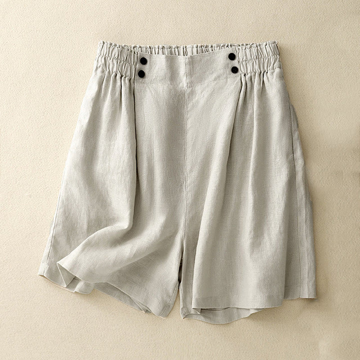 Buddha Stones Summer Casual Pleat Plain Cotton Linen Women's Shorts With Pockets - Beige - US12，UK/AU16，EU44 (2XL) - image 15