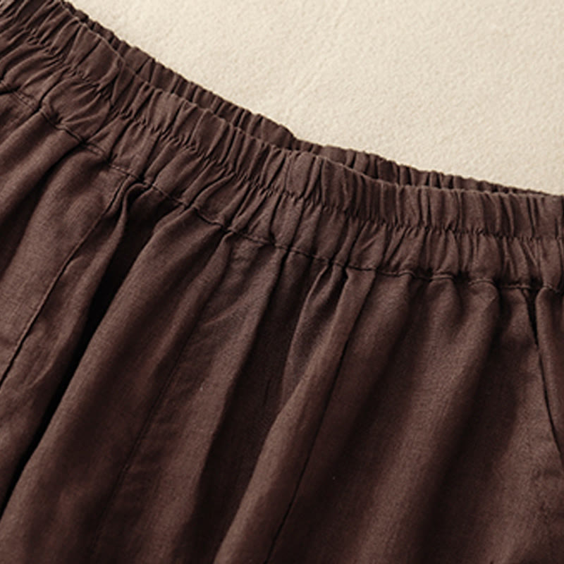 Buddha Stones Summer Casual Plain Cotton Linen Women's Elasti Straight Shorts With Pockets - image 11