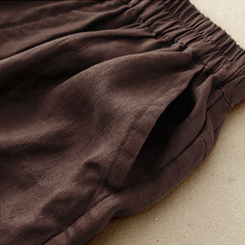 Buddha Stones Summer Casual Plain Cotton Linen Women's Elasti Straight Shorts With Pockets - image 7