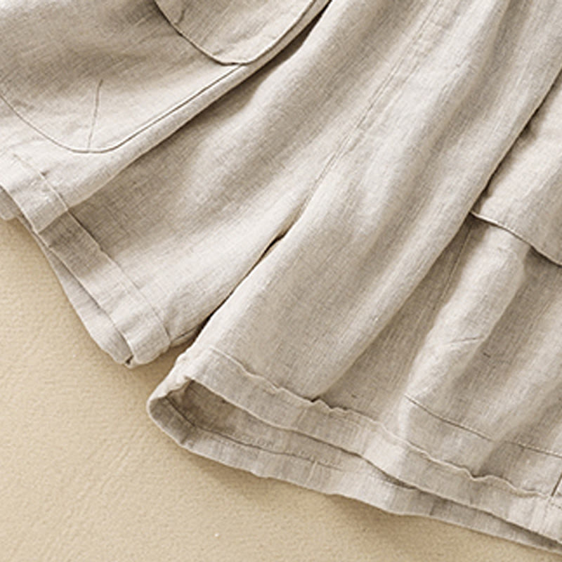 Buddha Stones Summer Casual Plain Cotton Linen Women's Elasti Straight Shorts With Pockets - image 15