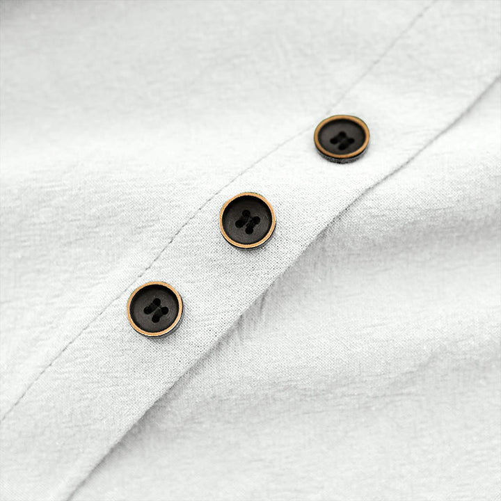 Buddha Stones Casual Summer Pure Color Jacquard Button Crew Neck Cotton Women's Short Sleeve T-Shirt - image 3