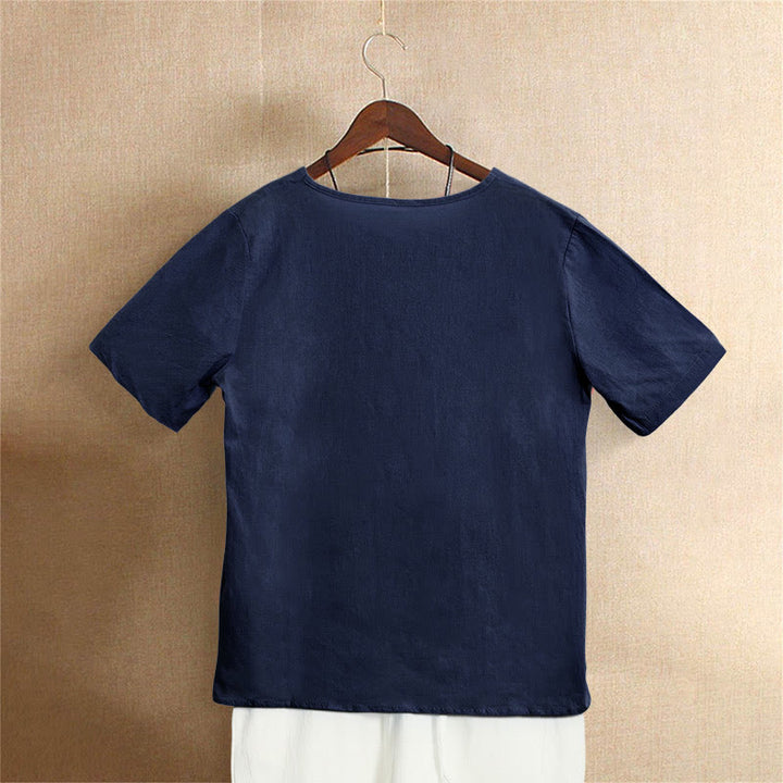 Buddha Stones Casual Summer Pure Color Jacquard Button Crew Neck Women's Short Sleeve T-Shirt - image 11