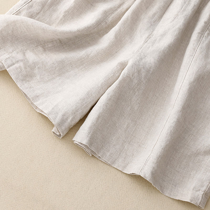 Buddha Stones Summer Casual Buttons Plain Cotton Women's Shorts With Pockets - image 12