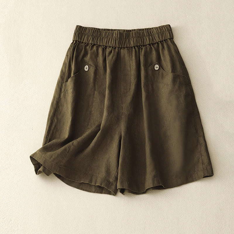 Buddha Stones Summer Casual Buttons Plain Cotton Women's Shorts With Pockets - DarkGoldenrod - US8-10，UK/AU12-14，EU40-42 (2XL) - image 14