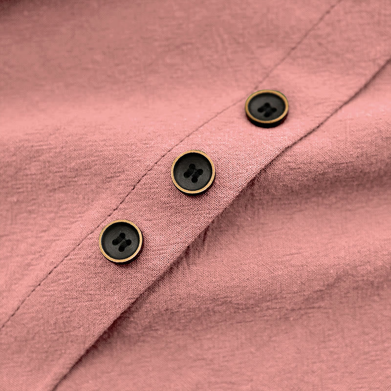 Buddha Stones Casual Summer Pure Color Jacquard Button Crew Neck Cotton Women's Short Sleeve T-Shirt - image 38