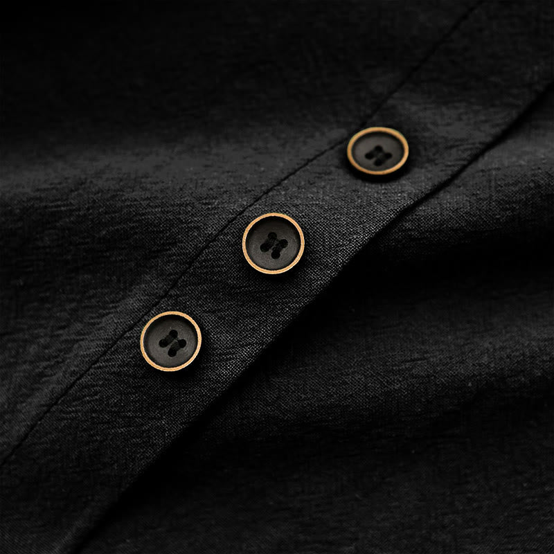 Buddha Stones Casual Summer Pure Color Jacquard Button Crew Neck Cotton Women's Short Sleeve T-Shirt - image 53