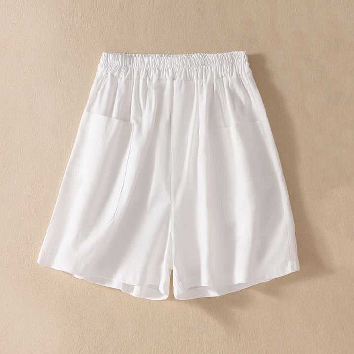 Buddha Stones Summer Casual Elastic Waist Plain Women's Polyester Shorts With Pockets - White - US8-10，UK/AU12-14，EU40-42 (2XL) - image 8