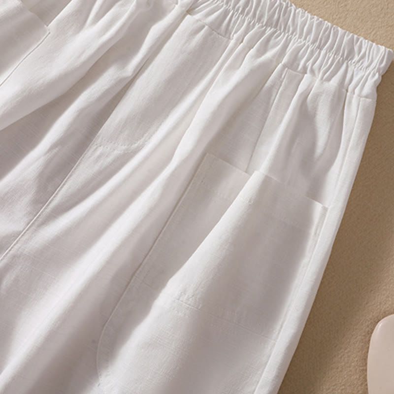 Buddha Stones Summer Casual Elastic Waist Plain Women's Polyester Shorts With Pockets - image 13