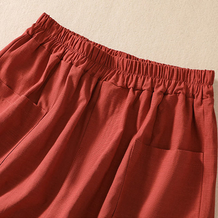 Buddha Stones Summer Casual Elastic Waist Plain Women's Polyester Shorts With Pockets - image 22