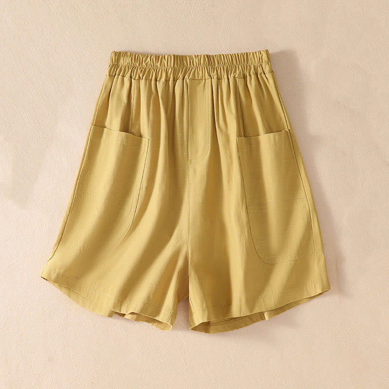 Buddha Stones Summer Casual Elastic Waist Plain Women's Polyester Shorts With Pockets - Khaki - US8-10，UK/AU12-14，EU40-42 (2XL) - image 26