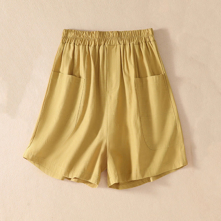 Buddha Stones Summer Casual Elastic Waist Plain Women's Polyester Shorts With Pockets - Khaki - US8-10，UK/AU12-14，EU40-42 (2XL) - image 26