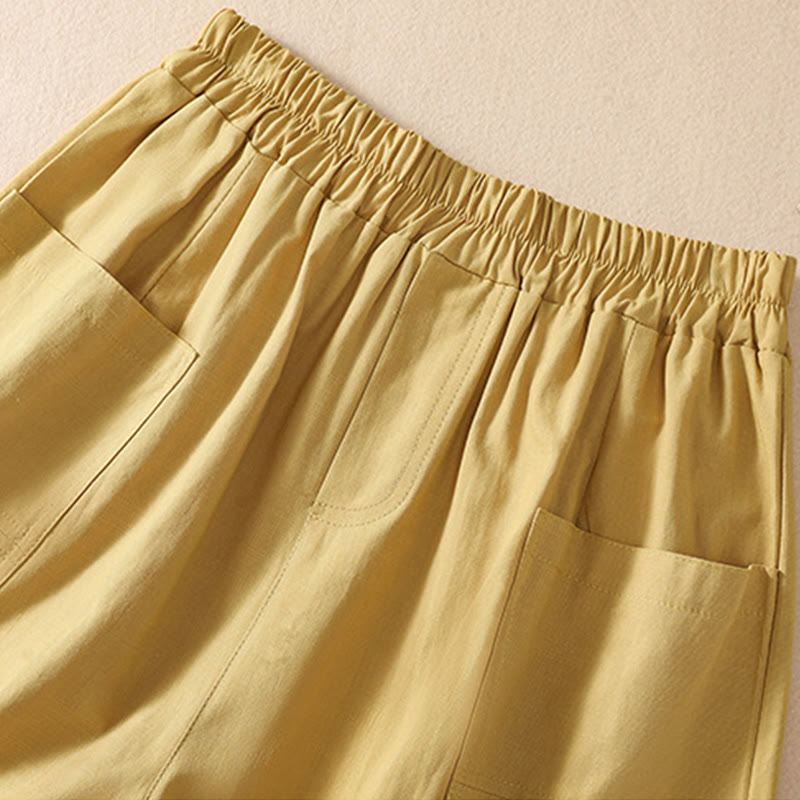Buddha Stones Summer Casual Elastic Waist Plain Women's Polyester Shorts With Pockets - image 32
