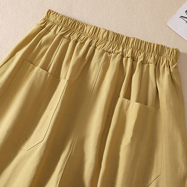 Buddha Stones Summer Casual Elastic Waist Plain Women's Polyester Shorts With Pockets - image 33