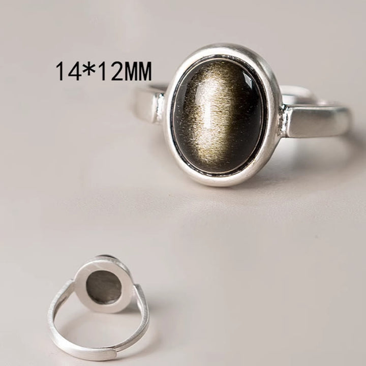 Buddha Stones Natural 925 Sterling Silver Gold Sheen Obsidian Adjustable Wealth Ring - image 3