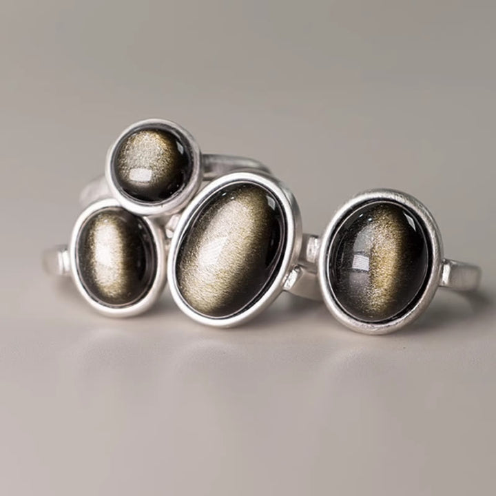 Buddha Stones Natural 925 Sterling Silver Gold Sheen Obsidian Adjustable Wealth Ring - image 14