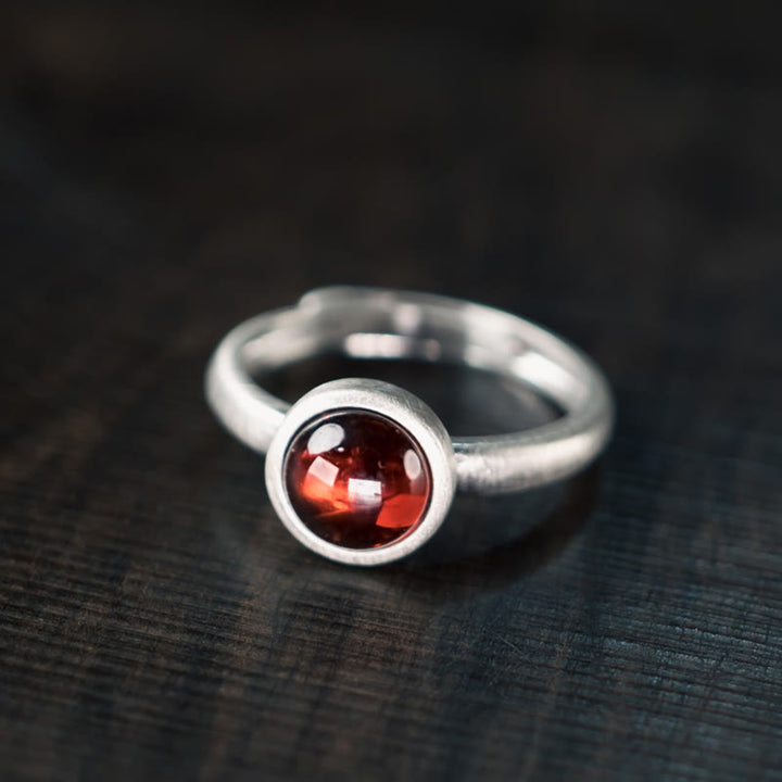 Buddha Stones Natural 925 Sterling Silver Garnet Adjustable Inserted Calm Ring - C Style(About 9*9mm) - image 8