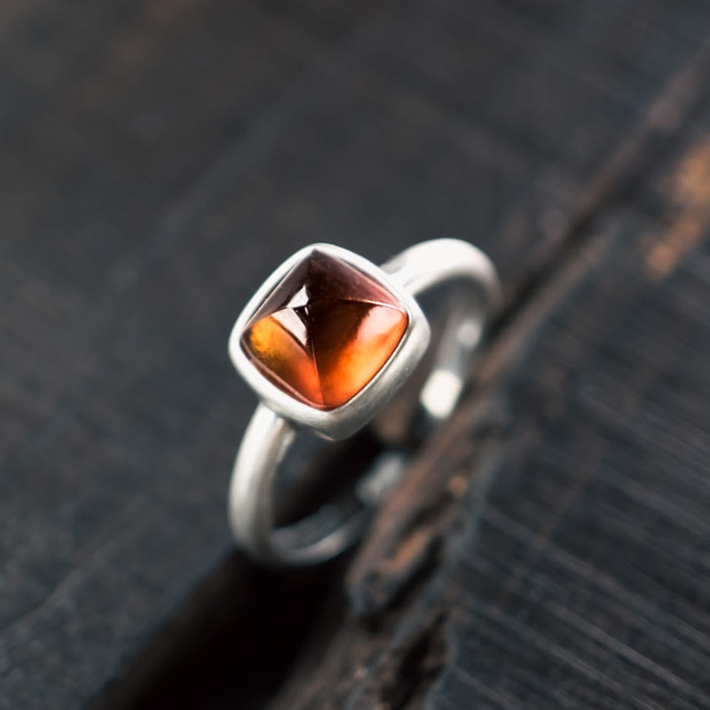 Buddha Stones Natural 925 Sterling Silver Garnet Adjustable Inserted Calm Ring - B Style(About 8*8mm) - image 6