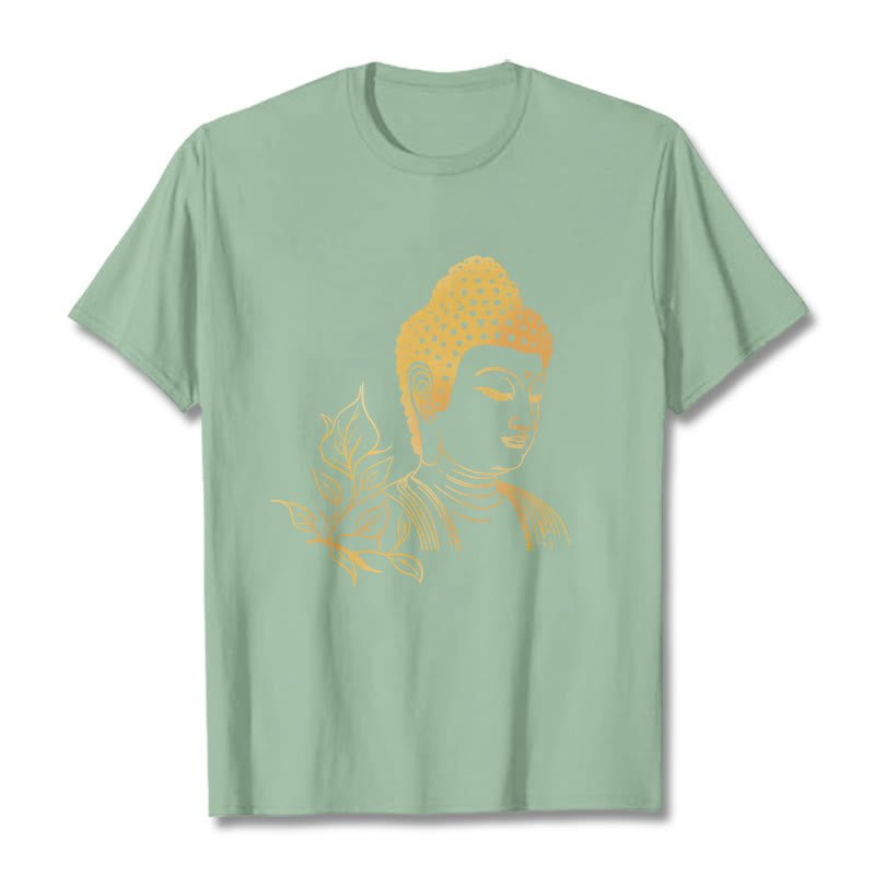 Buddha Stones Golden Leaves Meditation Buddha Tee T-shirt - PaleGreen - 2XL - image 14