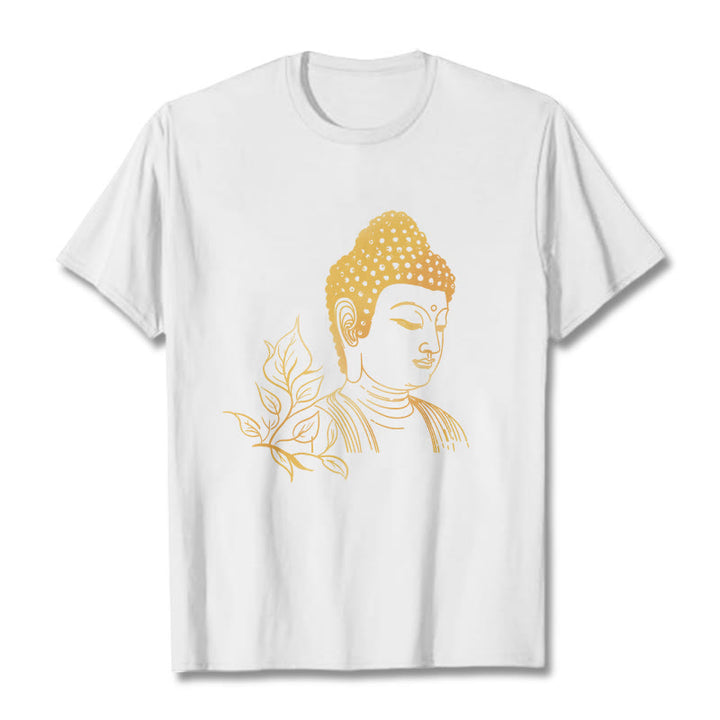 Buddha Stones Golden Leaves Meditation Buddha Tee T-shirt - White - 2XL - image 5