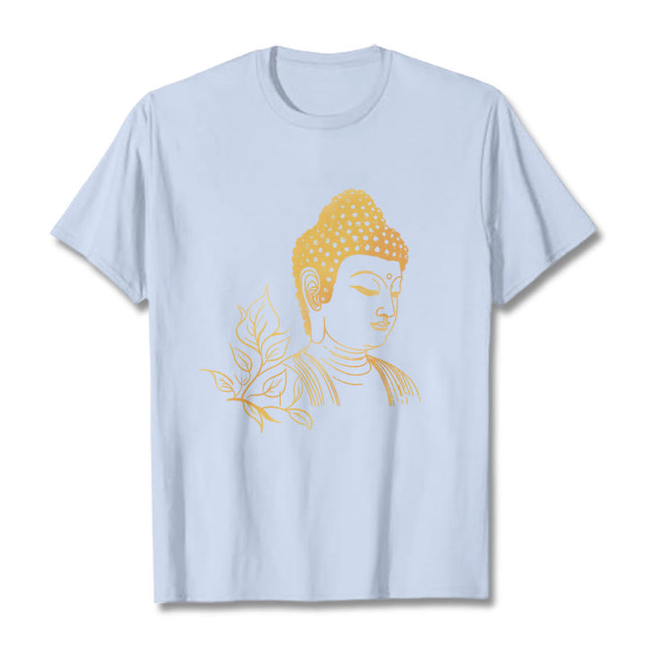 Buddha Stones Golden Leaves Meditation Buddha Tee T-shirt - LightCyan - 2XL - image 18