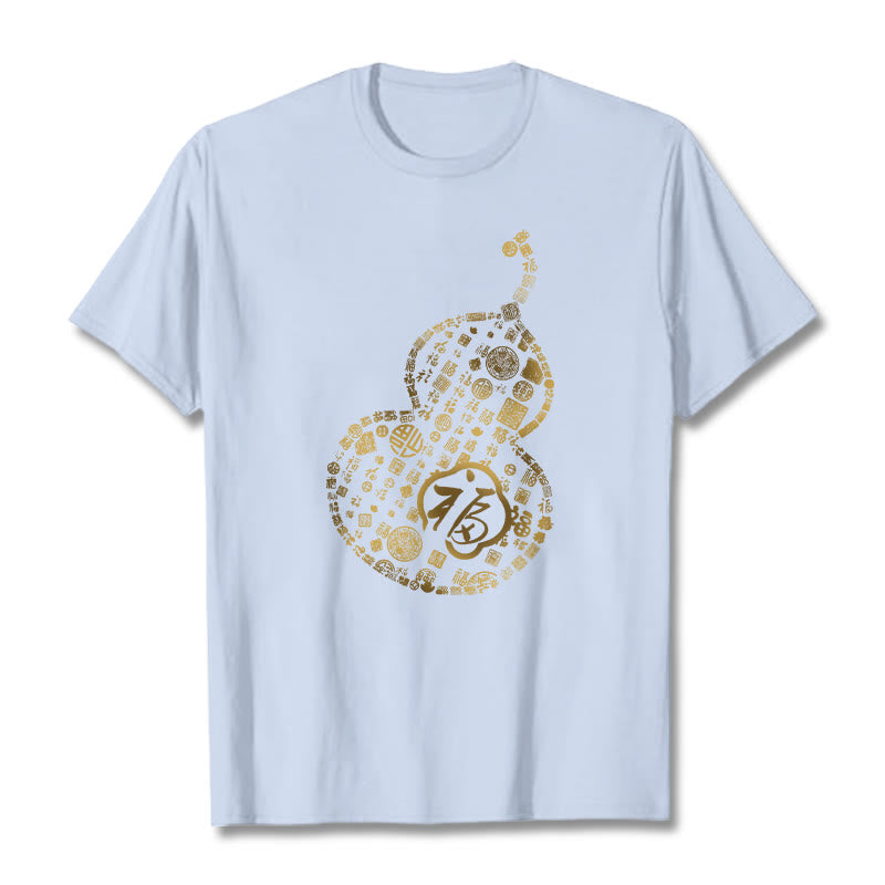 Buddha Stones Gourd Fu Character Design Tee T-shirt - LightCyan - 2XL - image 18