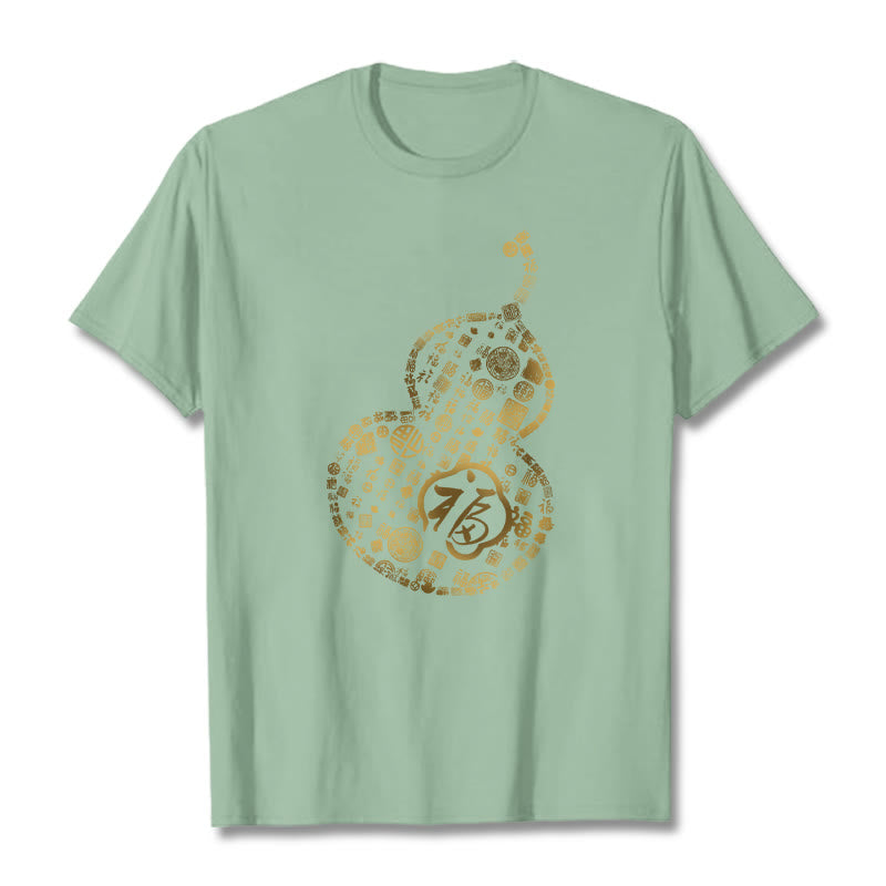 Buddha Stones Gourd Fu Character Design Tee T-shirt - PaleGreen - 2XL - image 14