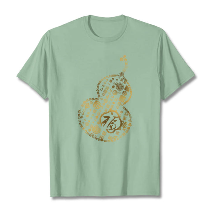 Buddha Stones Gourd Fu Character Design Tee T-shirt - PaleGreen - 2XL - image 14