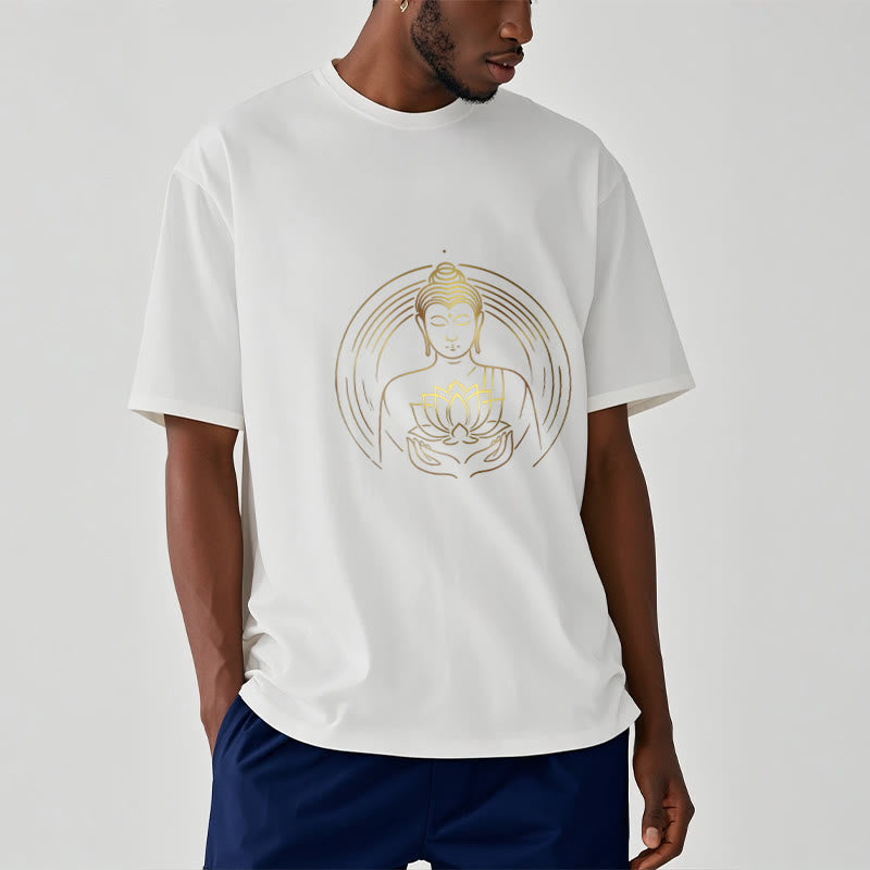 Buddha Stones Golden Buddha Holding A Lotus Flower Tee T-shirt - image 1