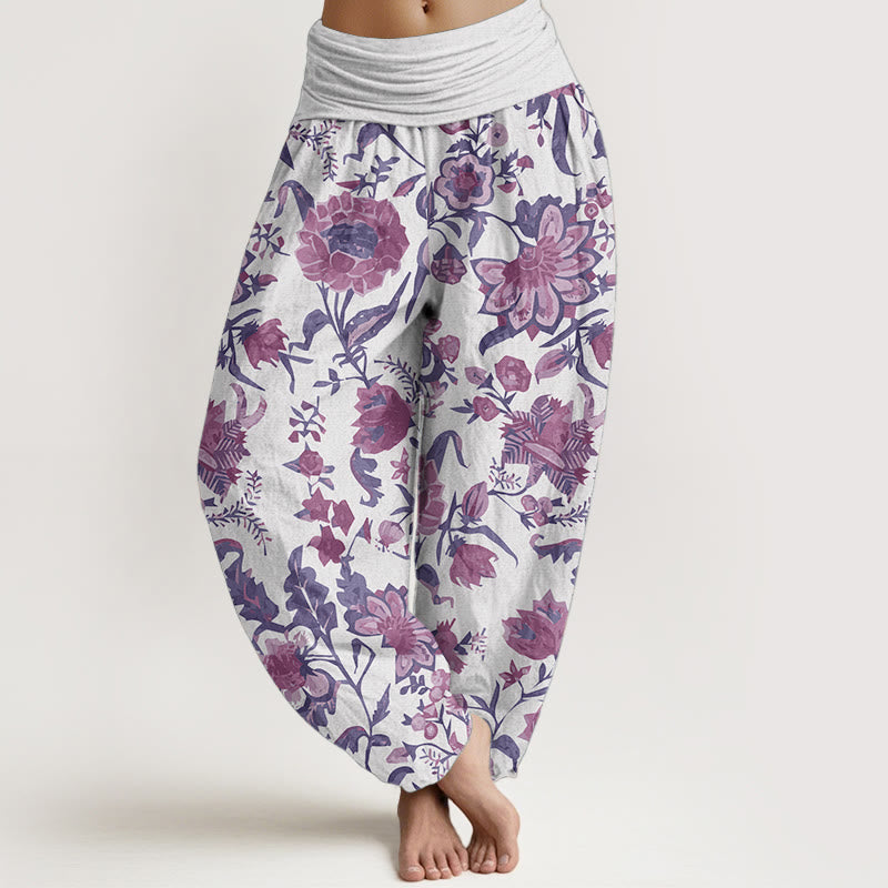 Buddha Stones Pure Cotton Sunflower Pattern Women's Elastic Waist Harem Pants - Violet - US22，UK/AU26，EU54 (6XL) - image 5