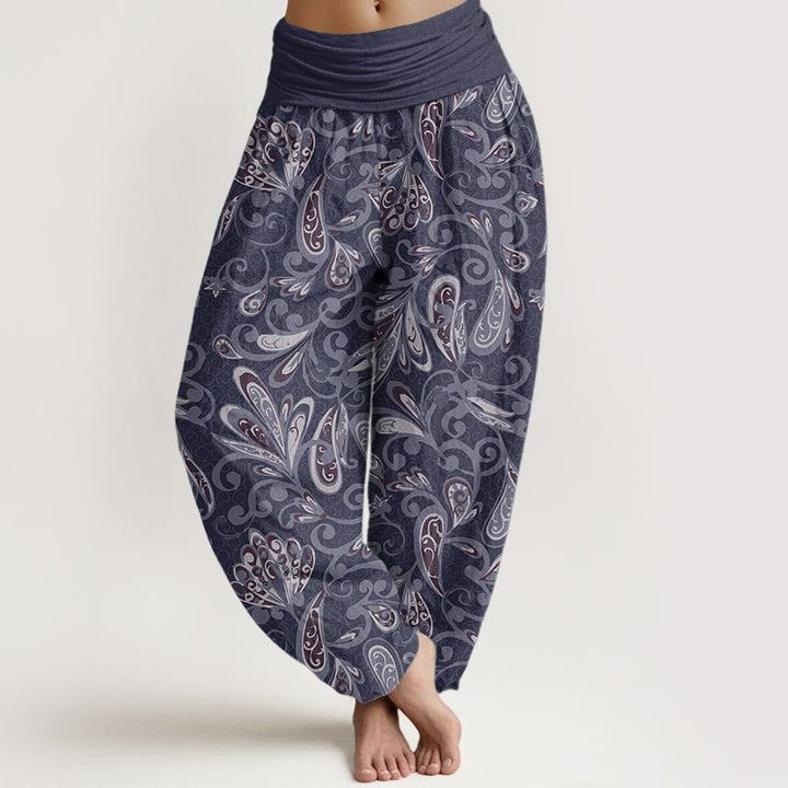 Buddha Stones Pure Cotton Casual Flower Petals Design Women's Elastic Waist Harem Pants - SlateBlue - US22，UK/AU26，EU54 (6XL) - image 5