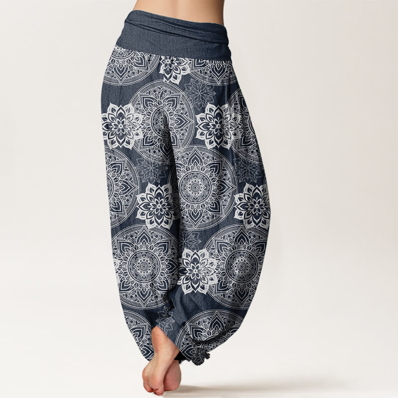 Buddha Stones Pure Cotton Casual Round Mandala Flower Design Women's Elastic Waist Harem Pants - image 1