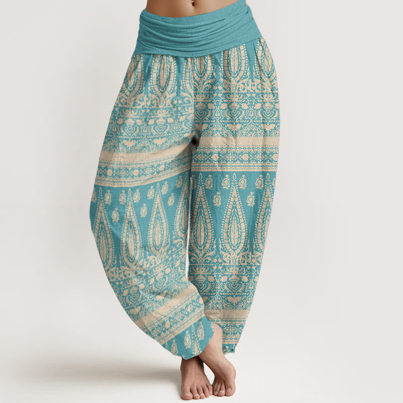 Buddha Stones Pure Cotton Casual Feather Stripes Design Women's Elastic Waist Harem Pants - Aqua - US22，UK/AU26，EU54 (6XL) - image 0