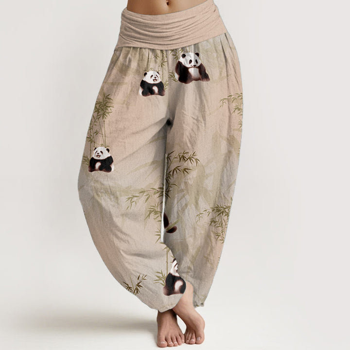 Buddha Stones Pure Cotton Panda Bamboo Pattern Women's Elastic Waist Harem Pants - NavajoWhite - US22，UK/AU26，EU54 (6XL) - image 5