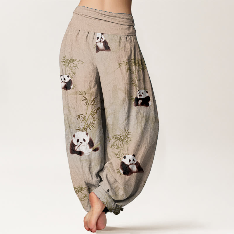 Buddha Stones Pure Cotton Panda Bamboo Pattern Women's Elastic Waist Harem Pants - image 6